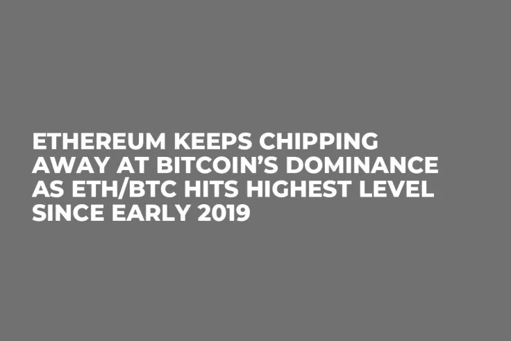 Ethereum Keeps Chipping Away at Bitcoin’s Dominance as ETH/BTC Hits Highest Level Since Early 2019