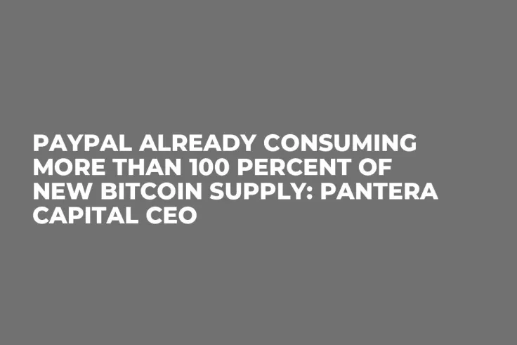 PayPal Already Consuming More Than 100 Percent of New Bitcoin Supply: Pantera Capital CEO