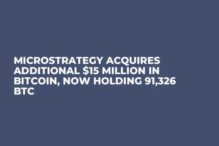 MicroStrategy Acquires Additional $15 Million In Bitcoin, Now Holding 91,326 BTC