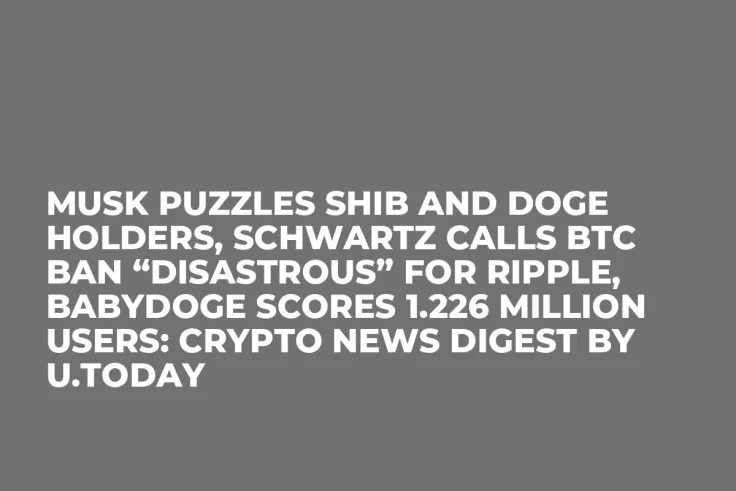 Musk Puzzles SHIB and DOGE Holders, Schwartz calls BTC Ban “Disastrous” for Ripple, BabyDoge Scores 1.226 Million Users: Crypto News Digest by U.Today