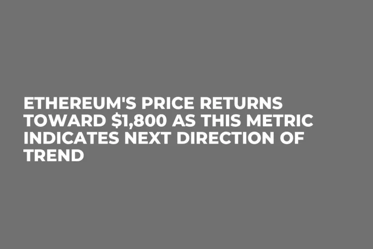 Ethereum's Price Returns Toward $1,800 as This Metric Indicates Next Direction of Trend
