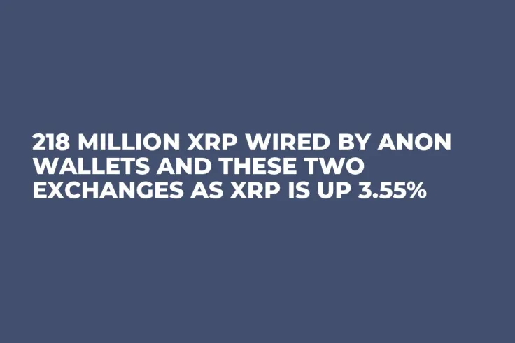 218 Million XRP Wired by Anon Wallets and These Two Exchanges as XRP Is up 3.55%
