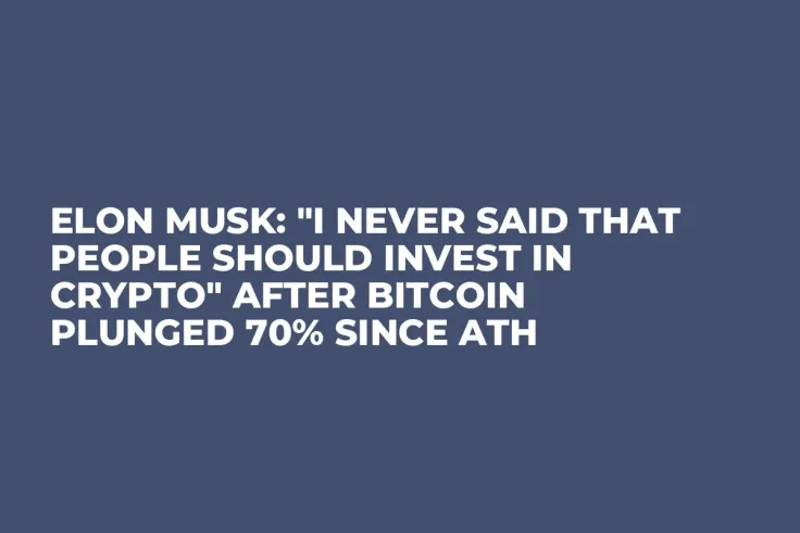 Elon Musk: "I Never Said That People Should Invest in Crypto" After Bitcoin Plunged 70% Since ATH