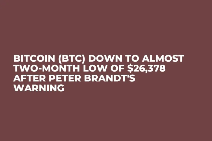 Bitcoin (BTC) Down to Almost Two-Month Low of $26,378 After Peter Brandt's Warning