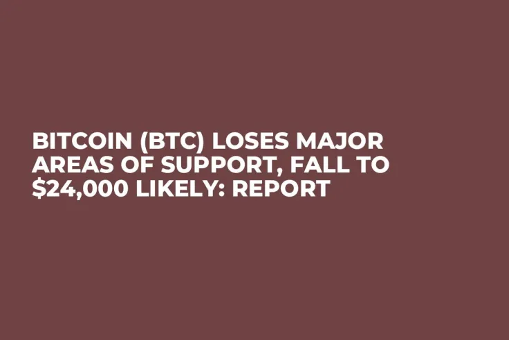 Bitcoin (BTC) Loses Major Areas of Support, Fall to $24,000 Likely: Report 