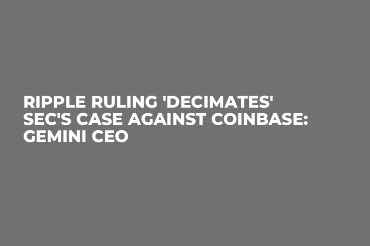 Ripple Ruling 'Decimates' SEC's Case Against Coinbase: Gemini CEO
