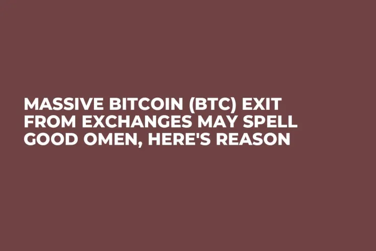 Massive Bitcoin (BTC) Exit From Exchanges May Spell Good Omen, Here's Reason