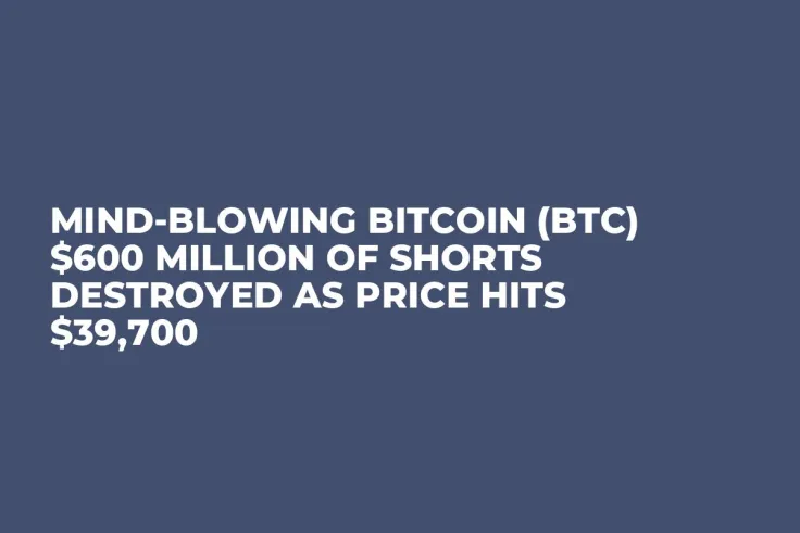Mind-Blowing Bitcoin (BTC) $600 Million of Shorts Destroyed as Price Hits $39,700