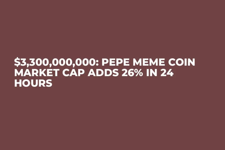 $3,300,000,000: Pepe Meme Coin Market Cap Adds 26% in 24 Hours