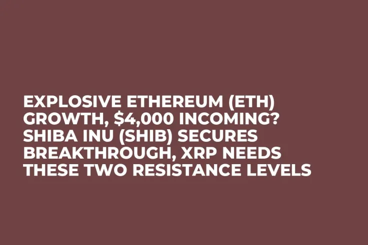 Explosive Ethereum (ETH) Growth, $4,000 Incoming? Shiba Inu (SHIB) Secures Breakthrough, XRP Needs These Two Resistance Levels