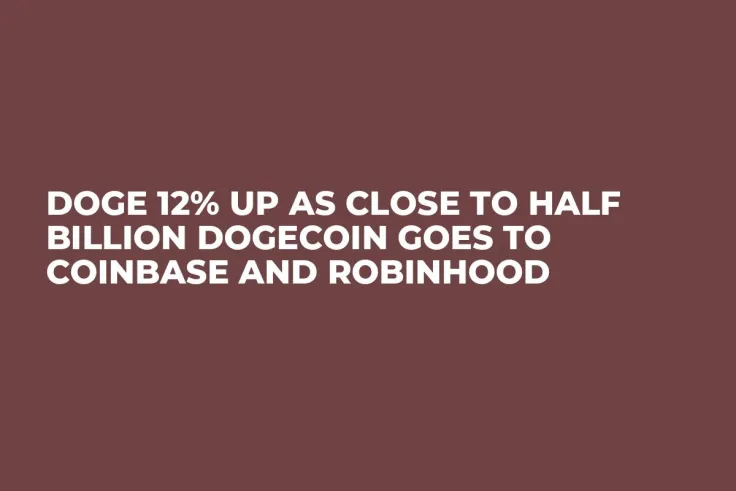 DOGE 12% Up as Close to Half Billion Dogecoin Goes to Coinbase and Robinhood 
