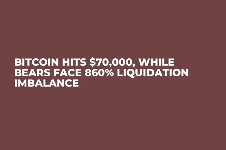 Bitcoin Hits $70,000, While Bears Face 860% Liquidation Imbalance