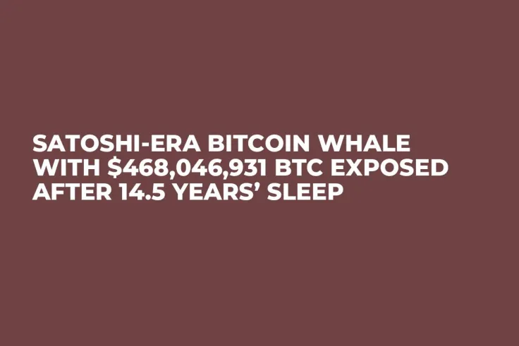 Satoshi-Era Bitcoin Whale with $468,046,931 BTC Exposed After 14.5 Years’ Sleep