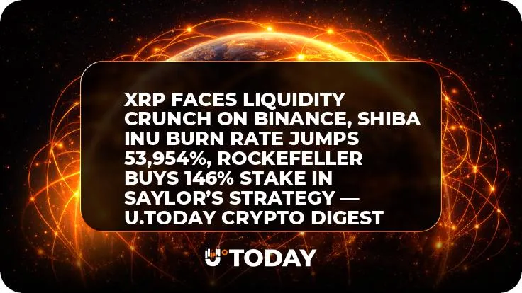 XRP Faces Liquidity Crunch on Binance, Shiba Inu Burn Rate Jumps 53,954%, Rockefeller Buys 146% Stake in Saylor’s Strategy — U.Today Crypto Digest
