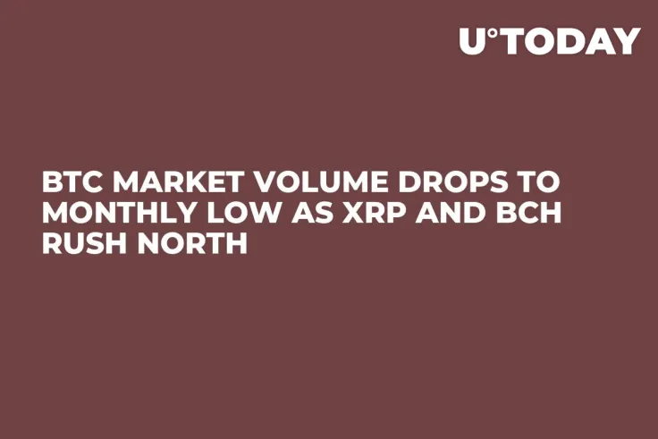 BTC Market Volume Drops to Monthly Low As XRP and BCH Rush North