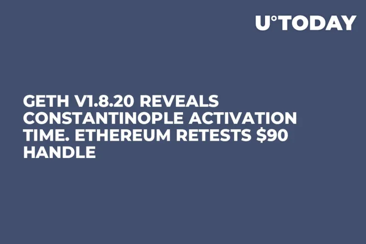 Geth V1.8.20 Reveals Constantinople Activation Time. Ethereum Retests $90 Handle
