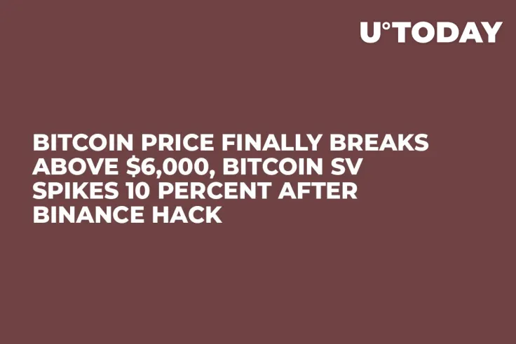 Bitcoin Price Finally Breaks Above $6,000, Bitcoin SV Spikes 10 Percent After Binance Hack 
