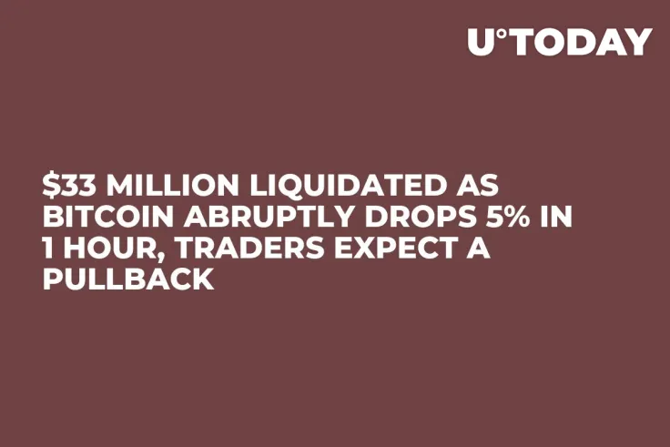 $33 Million Liquidated as Bitcoin Abruptly Drops 5% in 1 Hour, Traders Expect a Pullback