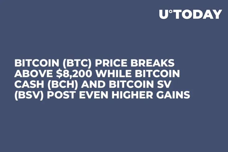 Bitcoin (BTC) Price Breaks Above $8,200 While Bitcoin Cash (BCH) and Bitcoin SV (BSV) Post Even Higher Gains 
