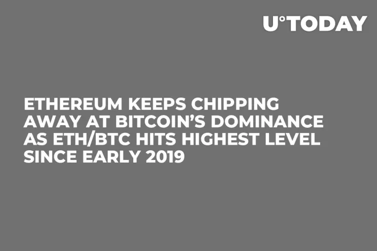 Ethereum Keeps Chipping Away at Bitcoin’s Dominance as ETH/BTC Hits Highest Level Since Early 2019