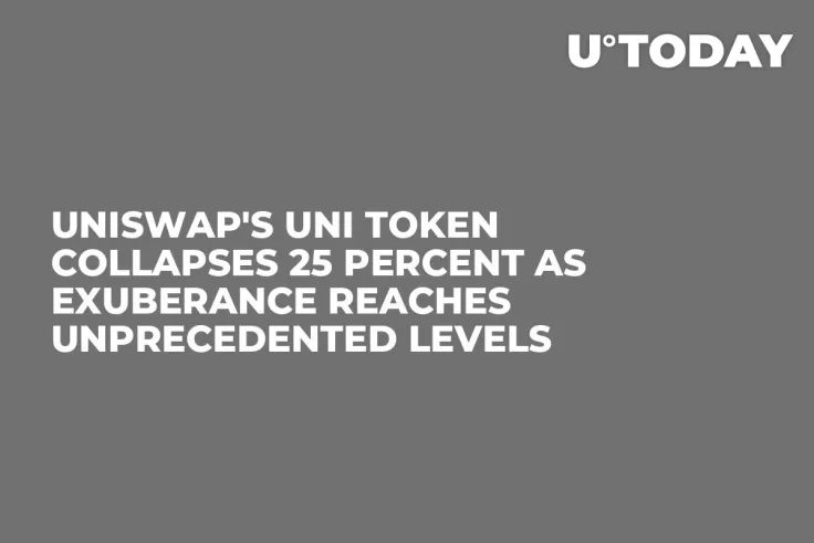 Uniswap's UNI Token Collapses 25 Percent as Exuberance Reaches Unprecedented Levels 