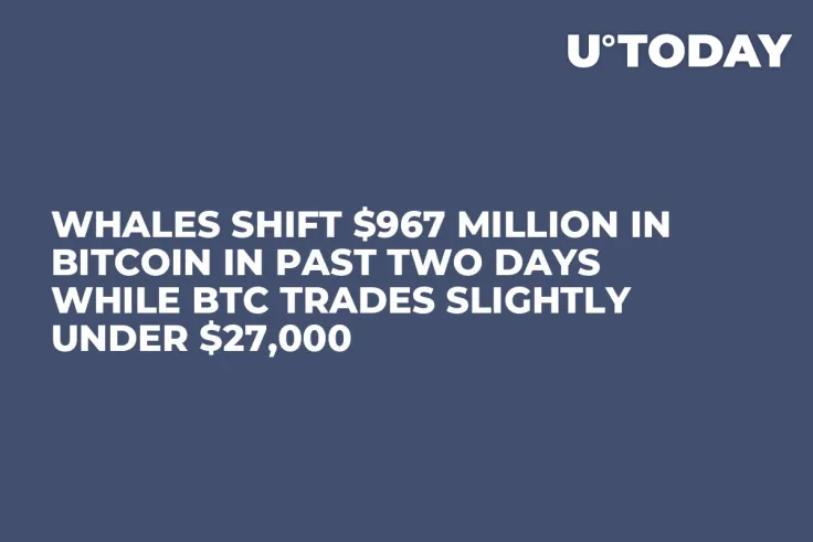 Whales Shift $967 Million in Bitcoin in Past Two Days While BTC Trades Slightly Under $27,000