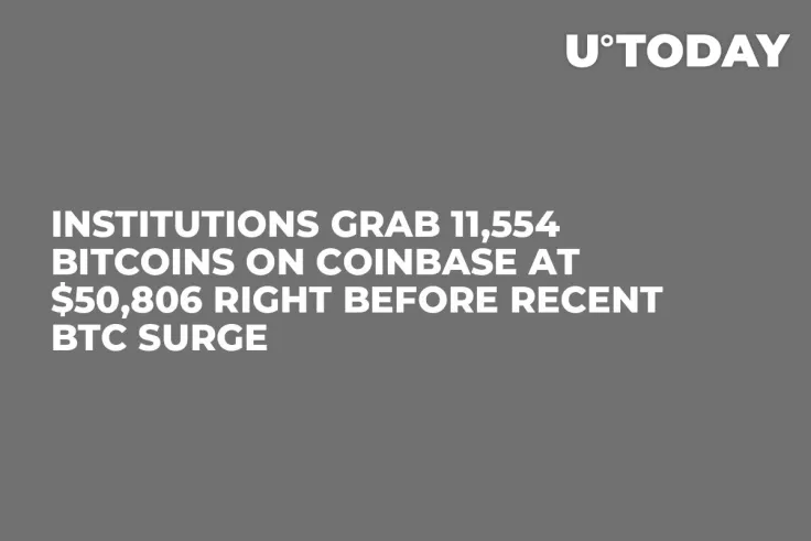 Institutions Grab 11,554 Bitcoins on Coinbase at $50,806 Right Before Recent BTC Surge