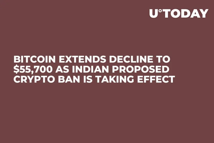 Bitcoin Extends Decline to $55,700 As Indian Proposed Crypto Ban Is Taking Effect