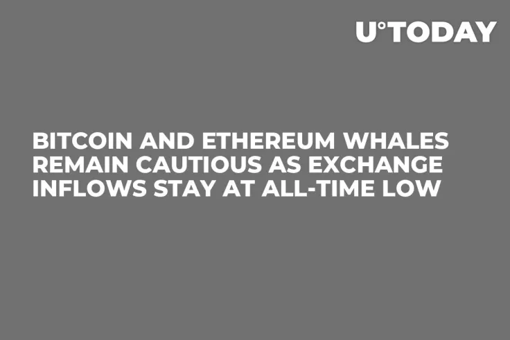 Bitcoin and Ethereum Whales Remain Cautious as Exchange Inflows Stay at All-Time Low