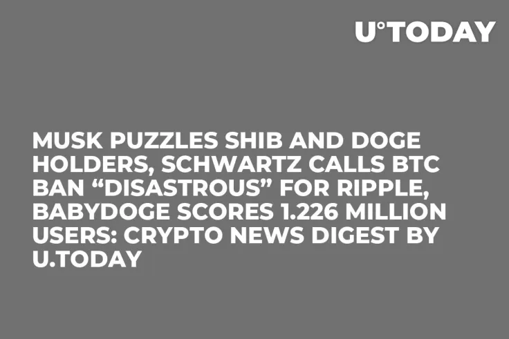 Musk Puzzles SHIB and DOGE Holders, Schwartz calls BTC Ban “Disastrous” for Ripple, BabyDoge Scores 1.226 Million Users: Crypto News Digest by U.Today