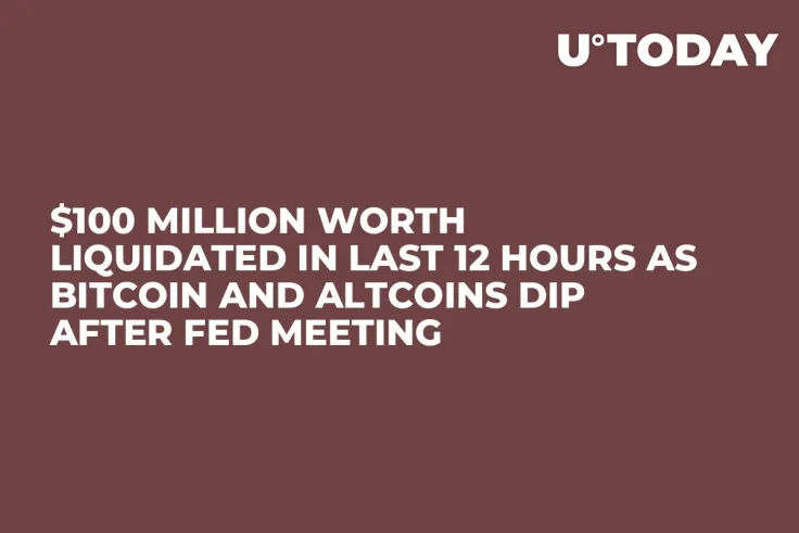 $100 Million Worth Liquidated in Last 12 Hours as Bitcoin and Altcoins Dip After Fed Meeting