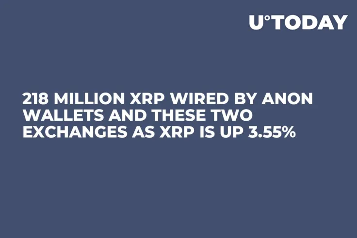 218 Million XRP Wired by Anon Wallets and These Two Exchanges as XRP Is up 3.55%