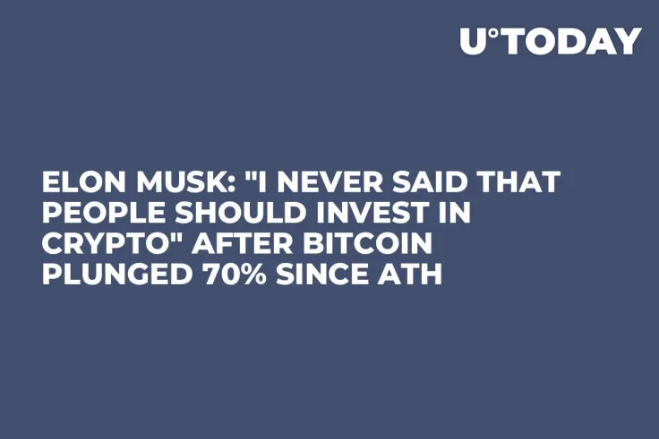 Elon Musk: "I Never Said That People Should Invest in Crypto" After Bitcoin Plunged 70% Since ATH