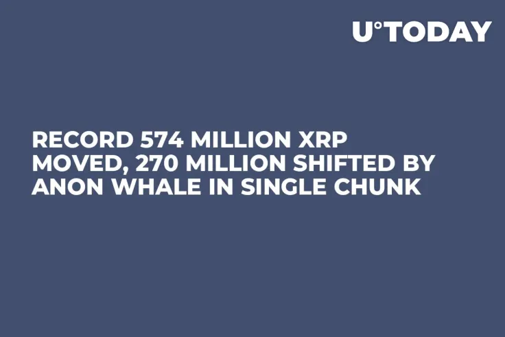 Record 574 Million XRP Moved, 270 Million Shifted by Anon Whale in Single Chunk