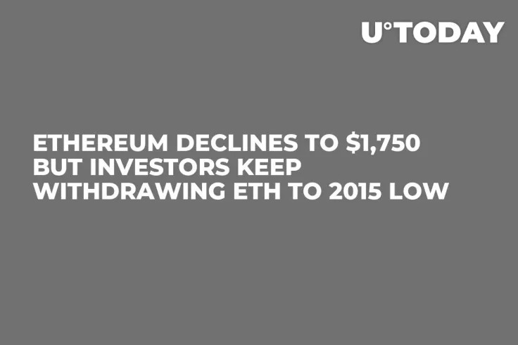 Ethereum Declines to $1,750 But Investors Keep Withdrawing ETH to 2015 Low