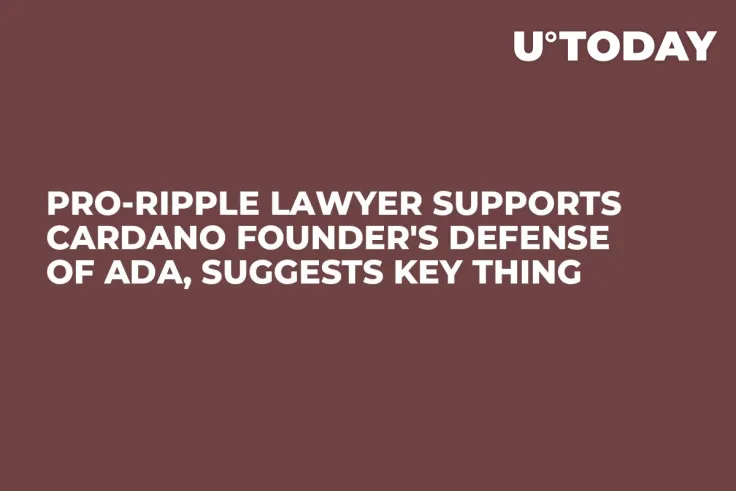 Pro-Ripple Lawyer Supports Cardano Founder's Defense of ADA, Suggests Key Thing