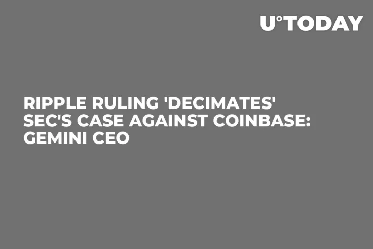 Ripple Ruling 'Decimates' SEC's Case Against Coinbase: Gemini CEO