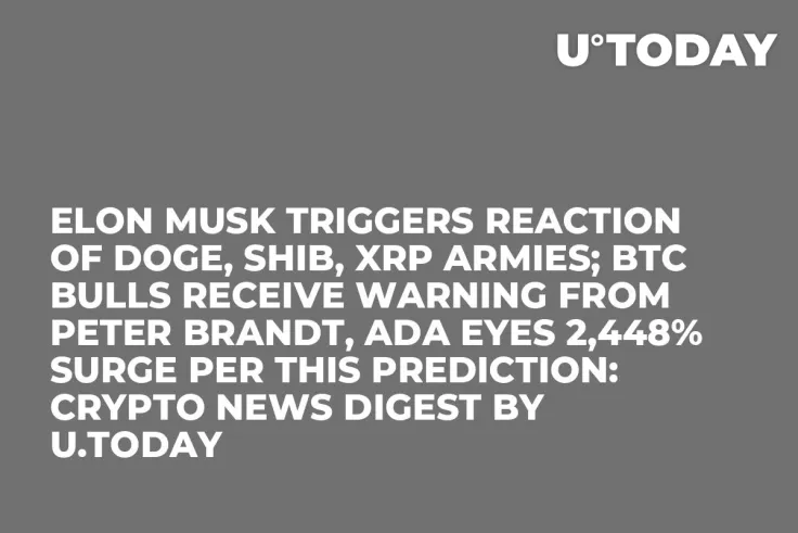 Elon Musk Triggers Reaction of DOGE, SHIB, XRP Armies; BTC Bulls Receive Warning from Peter Brandt, ADA Eyes 2,448% Surge Per This Prediction: Crypto News Digest by U.Today