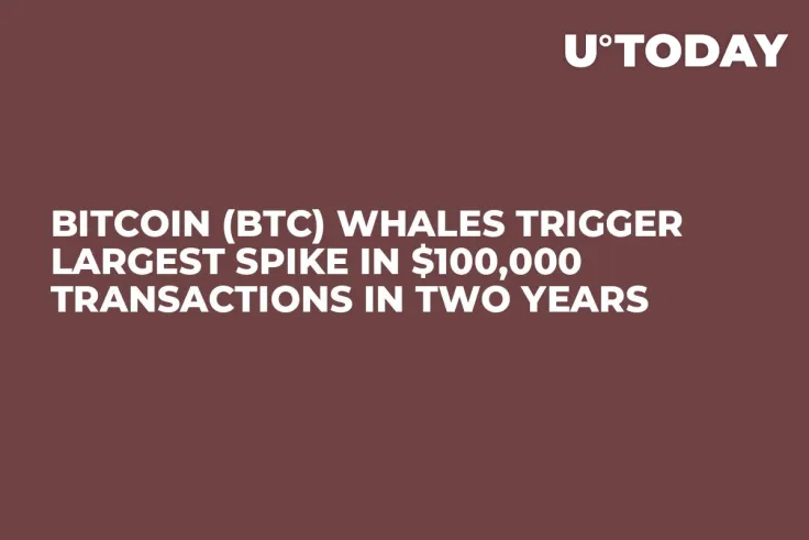 Bitcoin (BTC) Whales Trigger Largest Spike in $100,000 Transactions in Two Years