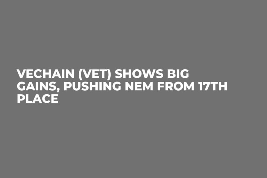VeChain (VET) Shows Big Gains, Pushing NEM From 17th Place