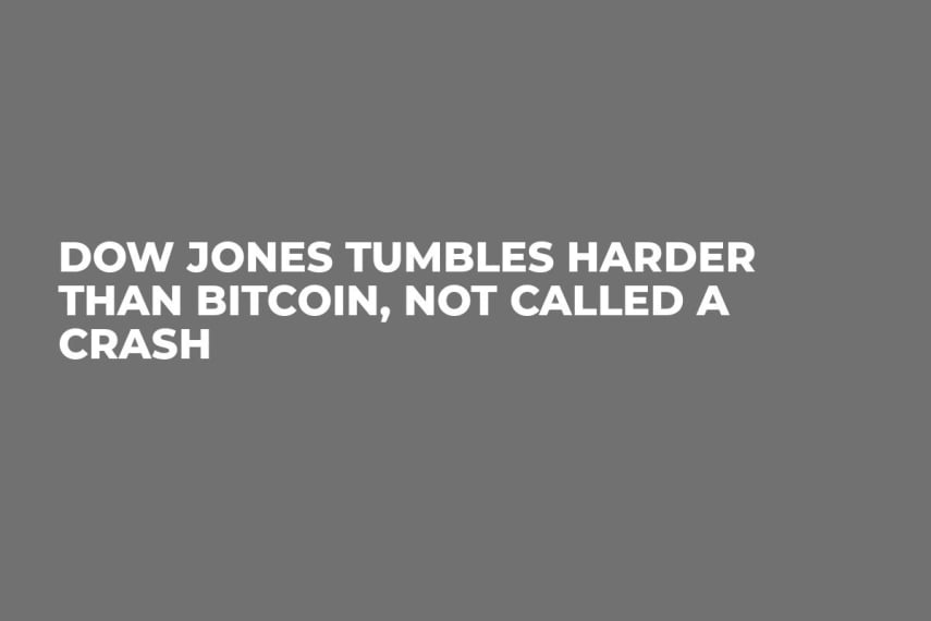 Dow Jones Tumbles Harder than Bitcoin, Not Called a Crash
