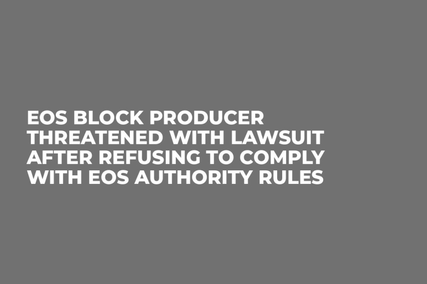 EOS Block Producer Threatened With Lawsuit After Refusing to Comply With EOS Authority Rules
