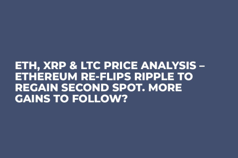 ETH, XRP & LTC Price Analysis – Ethereum Re-Flips Ripple to Regain Second Spot. More Gains to Follow? ETH, XRP & LTC Price Analysis – Ethereum Re-Flips Ripple to Regain Second Spot. More Gains to Follow?
