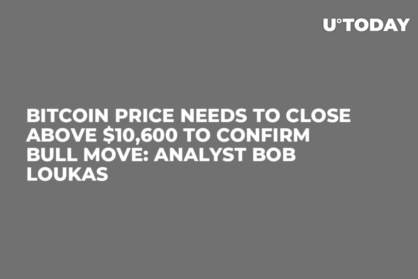 Bitcoin Price Needs to Close Above $10,600 to Confirm Bull Move: Analyst Bob  Loukas - U.Today