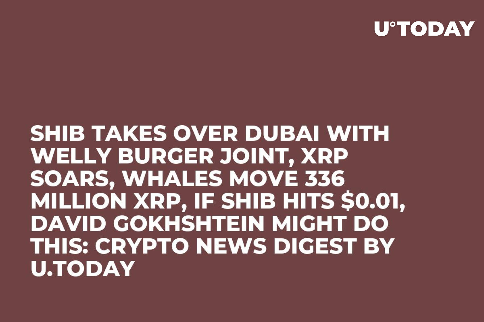 SHIB Takes over Dubai with Welly Burger Joint, XRP Soars, Whales Move 336  Million XRP, If SHIB Hits $0.01, David Gokhshtein Might Do This: Crypto News  Digest by U.Today - U.Today