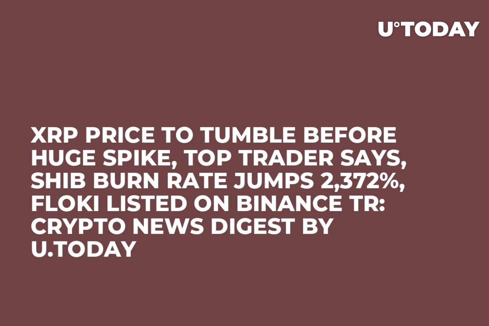 XRP Price to Tumble Before Huge Spike, Top Trader Says, SHIB Burn Rate  Jumps 2,372%, FLOKI Listed on Binance TR: Crypto News Digest by U.Today -  U.Today