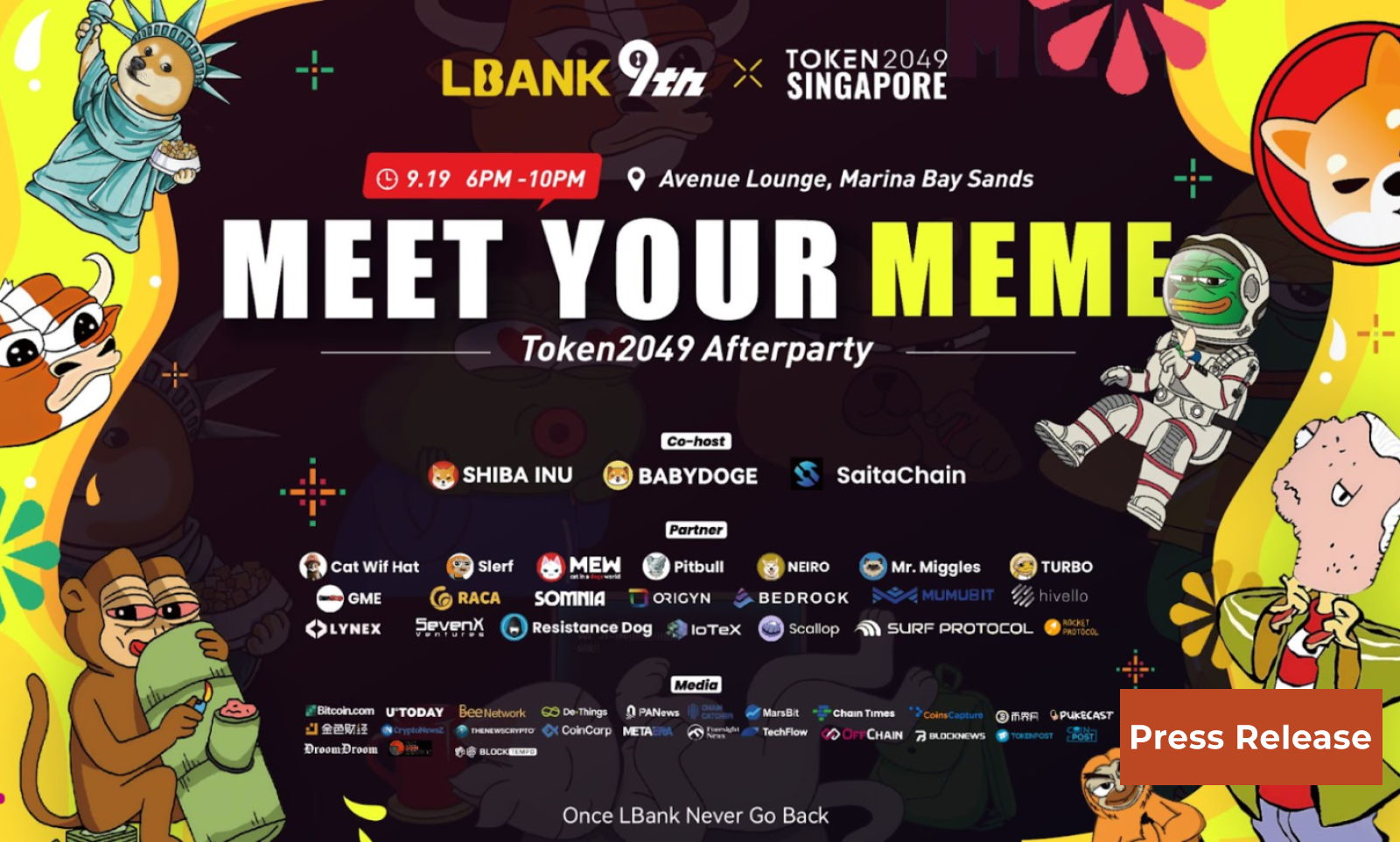 ‘Meet Your Meme’ TOKEN2049 After Party: LBank, Shiba Inu, Babydoge, and SaitaChain Unite for a Memorable Crypto Event