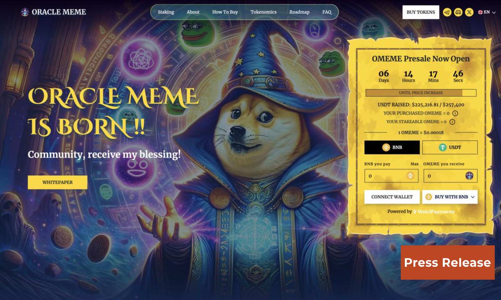 ORACLE MEME Coin Presale Achieves $208,000 Milestone in Minutes